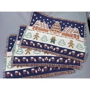 Set of 3 Vintage 1990’s Three Tapestry Placemat Gingerbread Man Christmas
